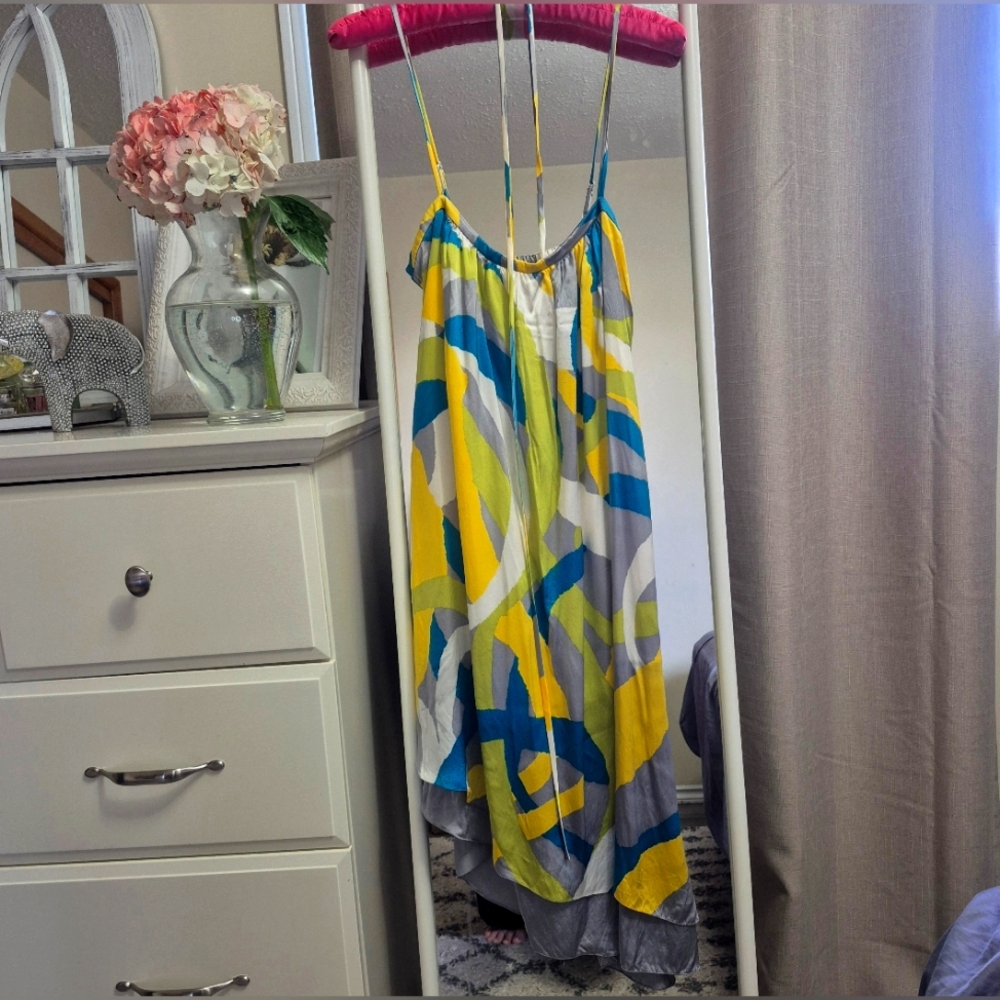 Susana Monaco Silk A-line Assimetric Abstract Summer Dress Size 6